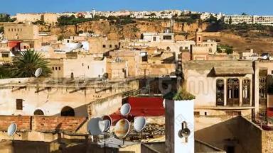 非洲摩洛哥菲兹中心或菲斯中心反中心城市景观全景视频